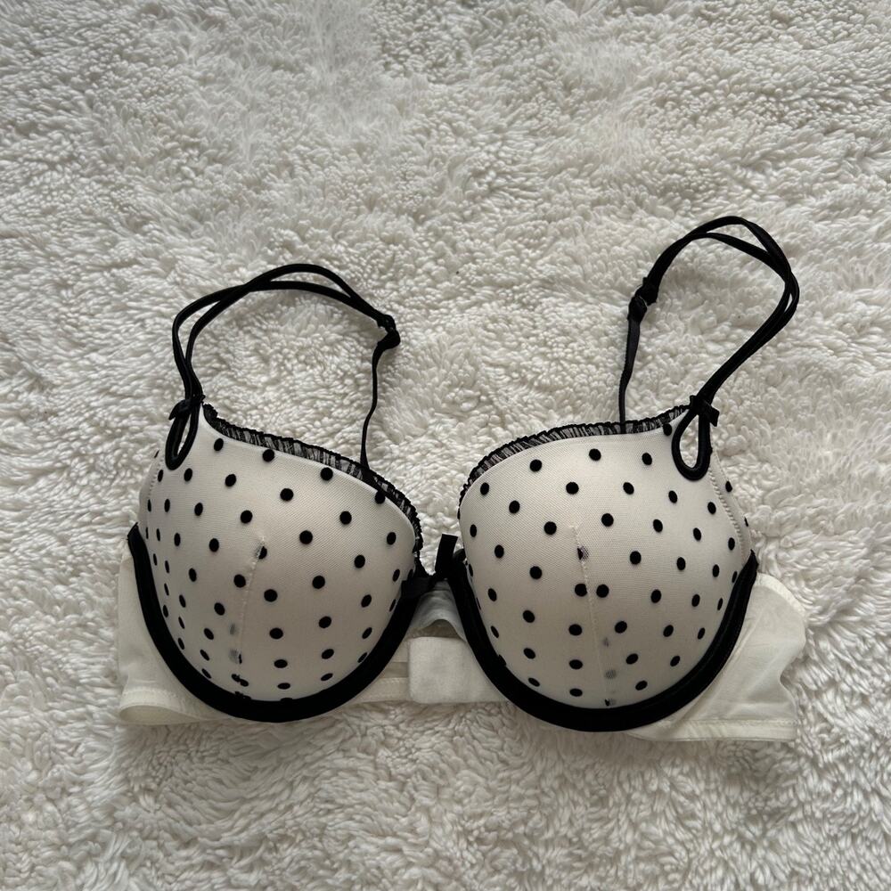VS Womens White/Black Polka Dot Demi Bra 34C Sexy VTG Classic Lounge Flirty Fun